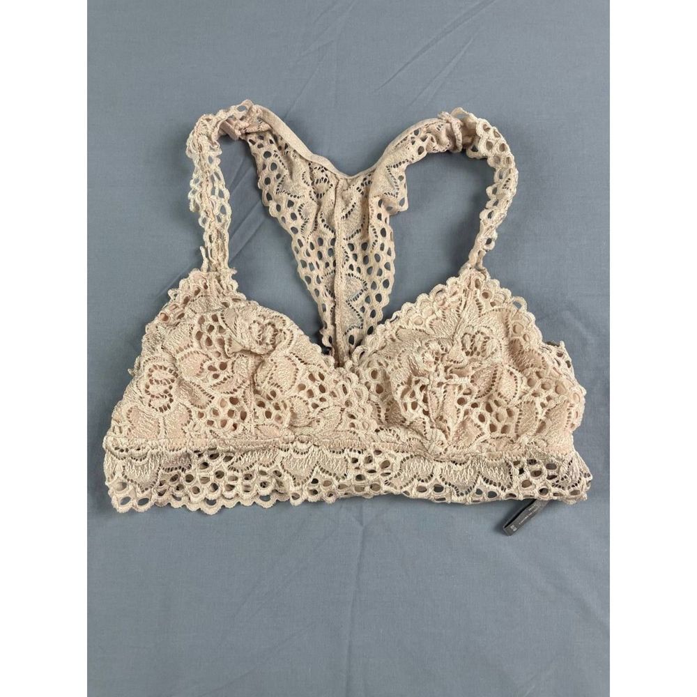 Aerie Lace Eyelet Racerback Bralette Beige Wireless Size Medium Comfort